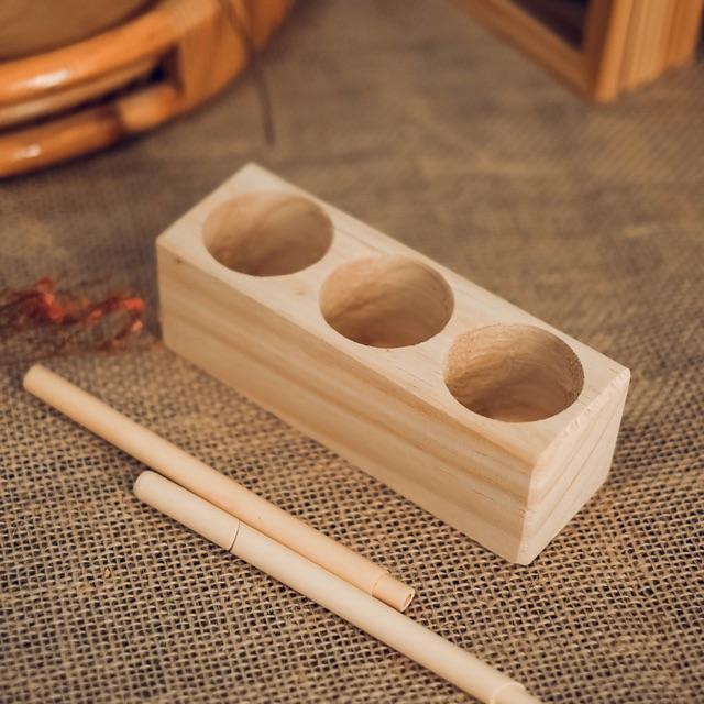 Chậu gỗ thanh 3 lỗ hình chữ nhật - Trang trí - Trồng cây
