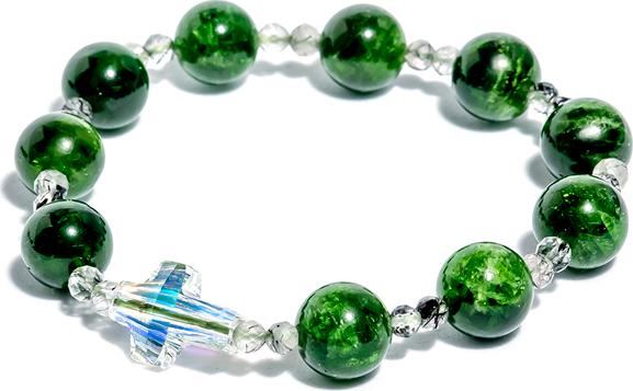 Vòng chuỗi mân côi Diopside mix thánh giá pha lê DIO01 - VietGemstones