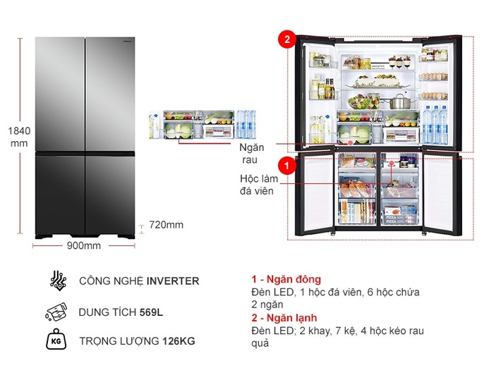 Tủ lạnh Hitachi Inverter 569 lít R-WB640VGV0X-MIR - HÀNG CHÍNH HÃNG - CHỈ GIAO HCM