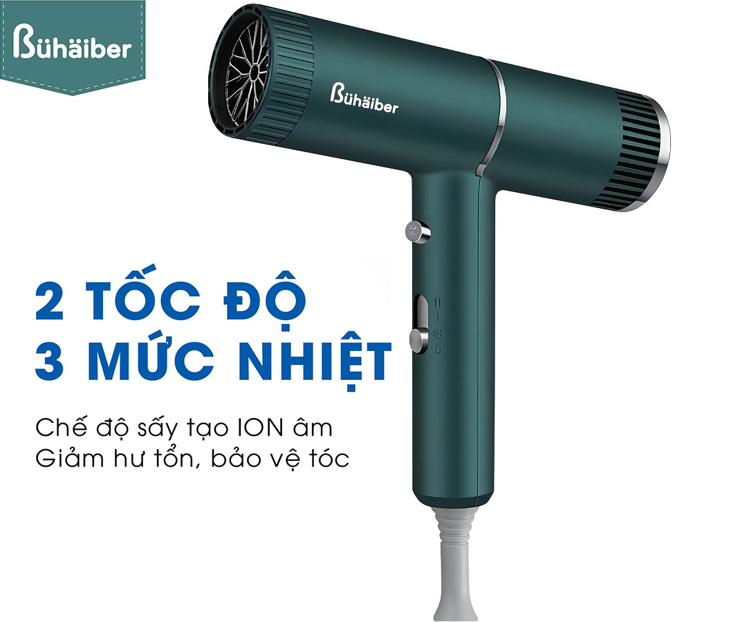Máy Sấy Tóc Cao Cấp BÜHÄIBER BNP-997, Máy Tạo Kiểu Tóc Salon, chế độ sấy tạo ion âm, tạo ta tia UV diệt khuẩn - Hàng Chính Hãng