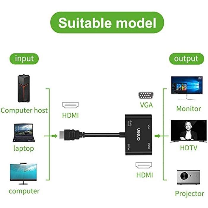 Cáp chuyển HDMI to HDMI+VGA Onten 5165hv hỗ trợ HD1080P - Bảo hành 12 tháng