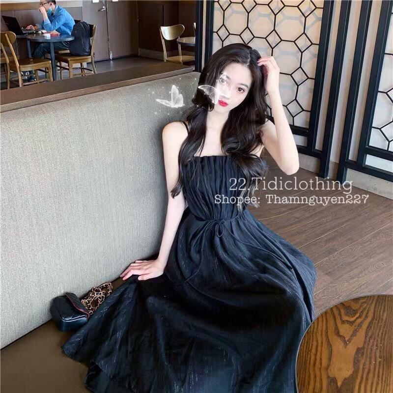 Đầm hai dây Ulzzang, đầm maxi cột eo chất đẹp _ ảnh thật cận chất