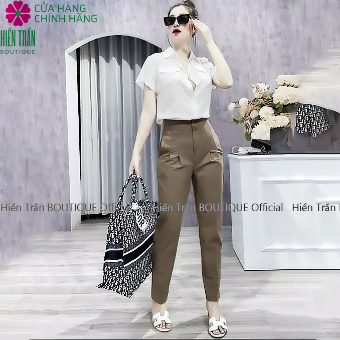 Quần baggy nữ công sở Hiền Trần BOUTIQUE cạp liền 2 khuy