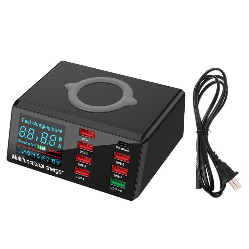 Đế Sạc Nhanh Không Dây 8 Cổng Usb Type C Pd Qc3.0 10w Có Đèn Led