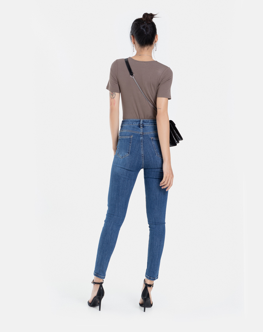 Quần Jean Dài Nữ Thời Trang JUNO Skinny Xước Gối JNQDA003