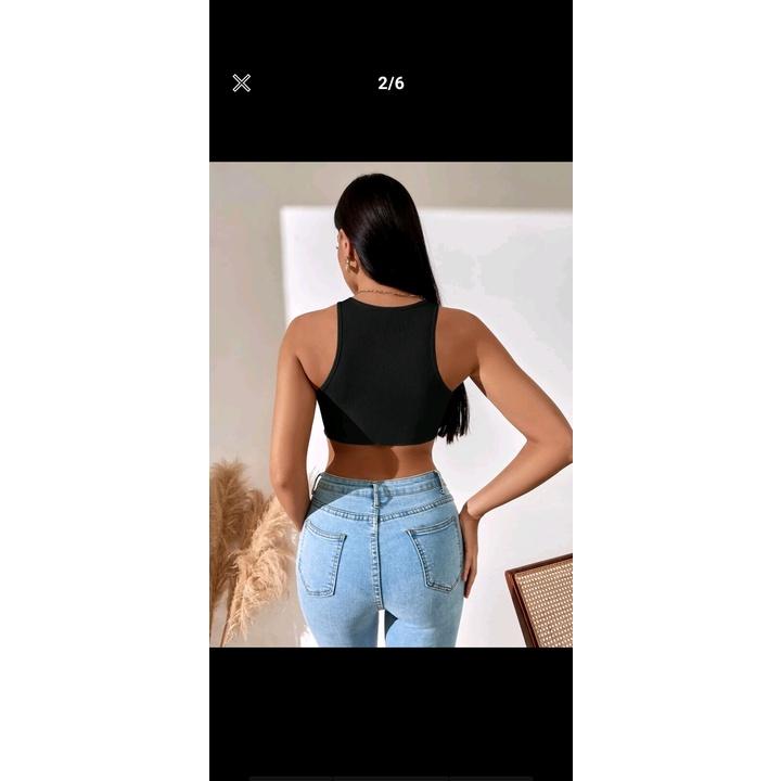 Áo ba lỗ croptop nữ ôm body khoét nách sâu HAGA cổ tròn vải tăm lạnh ABLVB35