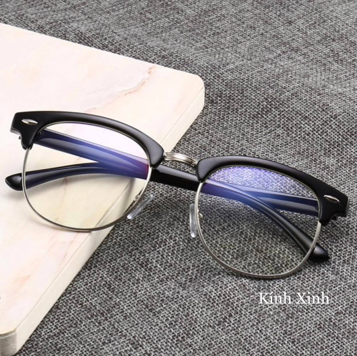 Kính Gọng Nam Nữ Mắt Vuông Nửa Viền Thời Trang Cổ Điển - Hàng Cao Cấp