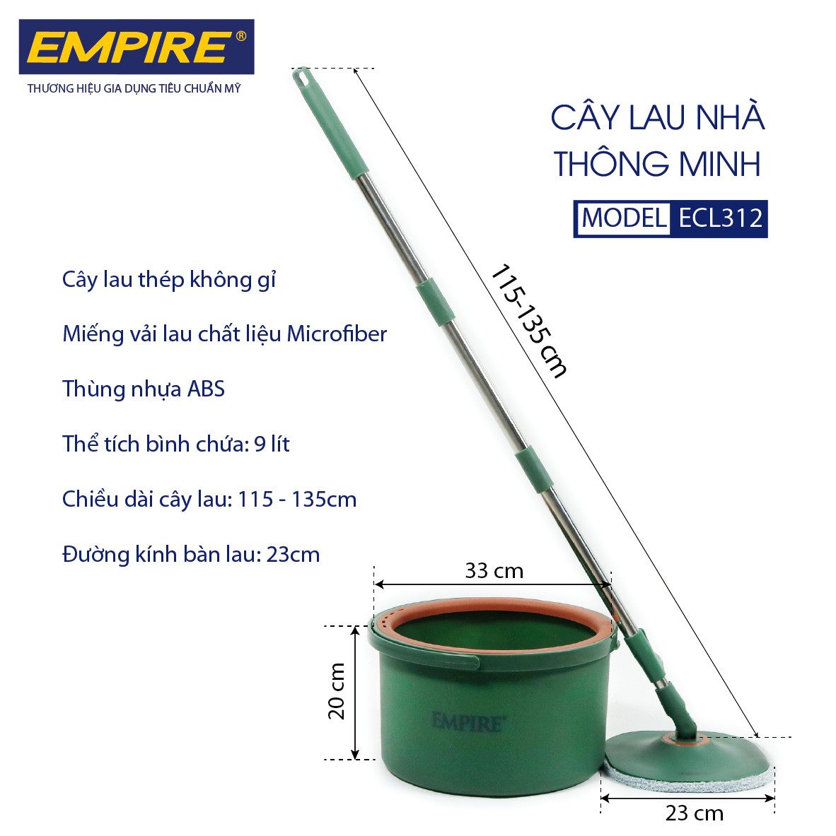 CÂY LAU NHÀ TIẾT KIỆM NƯỚC BÔNG LAU HÌNH VUÔNG MỚI, BỘ GỒM 2 BÔNG LAU EMPIRE 312- HÀNG CHÍNH HÃNG