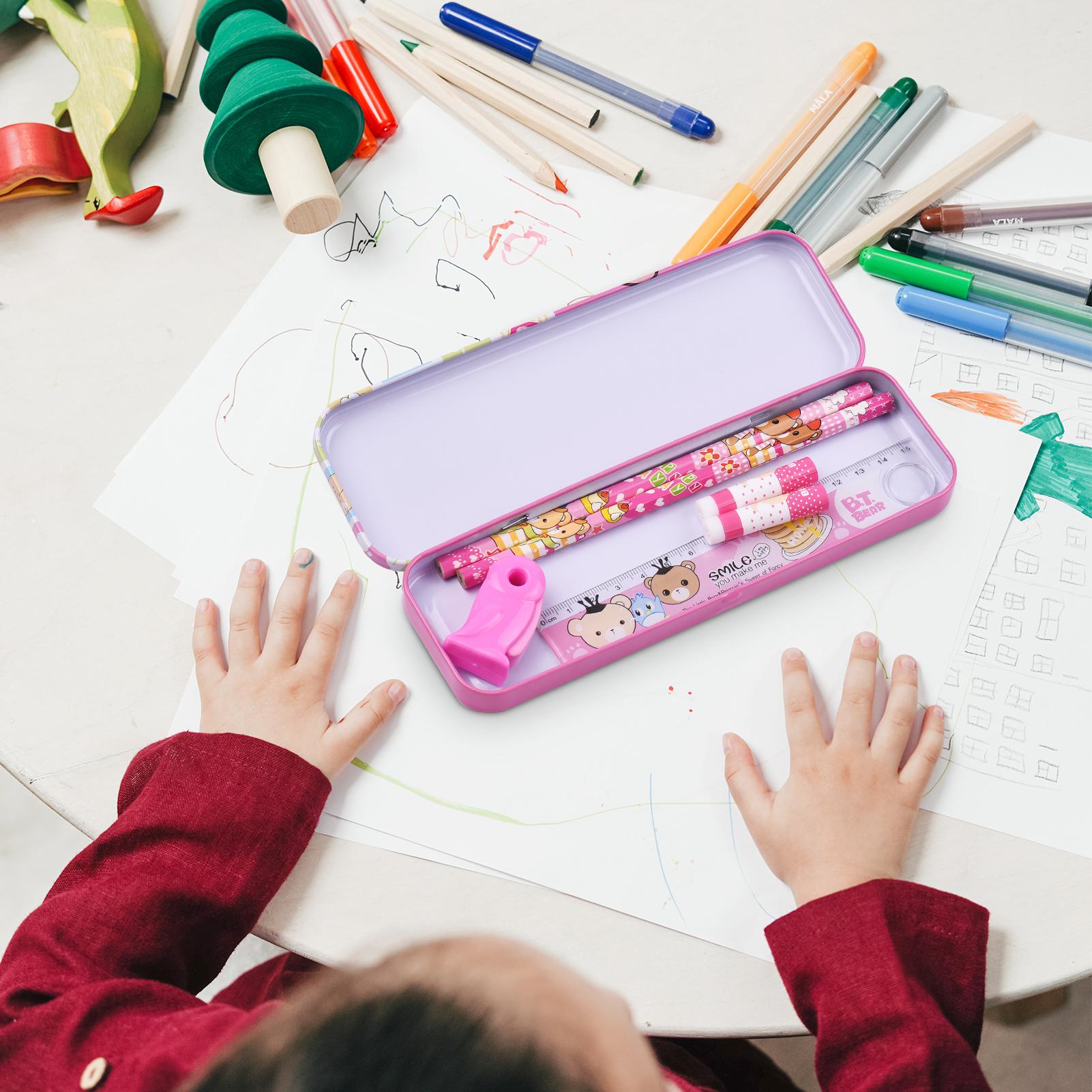 Bộ văn phòng phẩm cho trường học Bút chì Tẩy bút chì Hộp đựng Quà tặng cho trẻ em gái