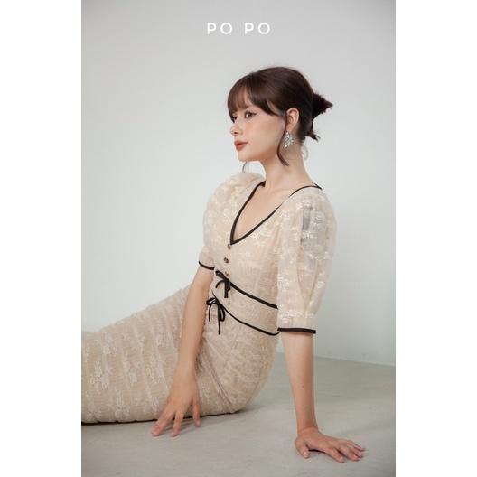 SELENA Dress Đầm ren hoa viền đen