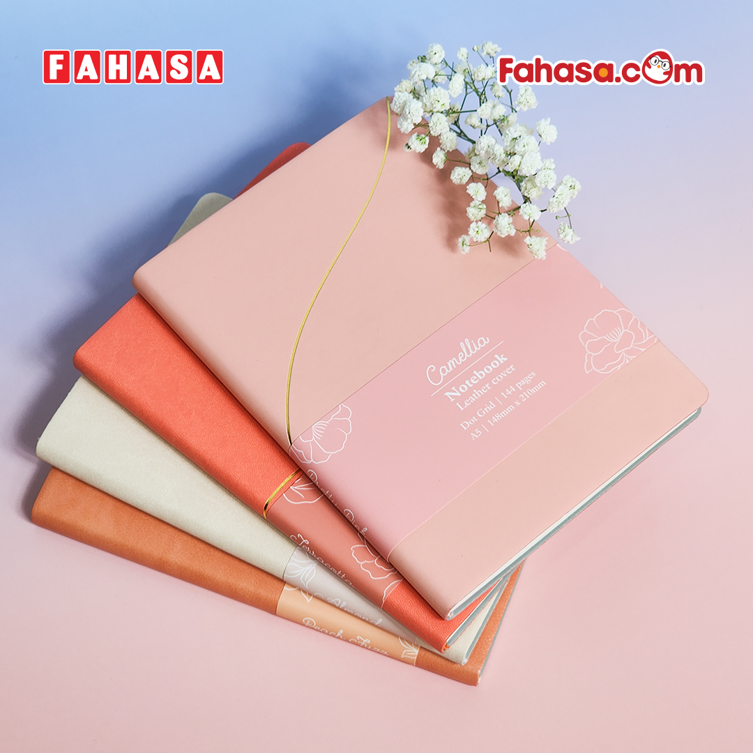 Sổ Da Bìa Cứng Camellia A6 - Kẻ Ngang - 120 Trang 100gsm - The Sun - Pretty Pink