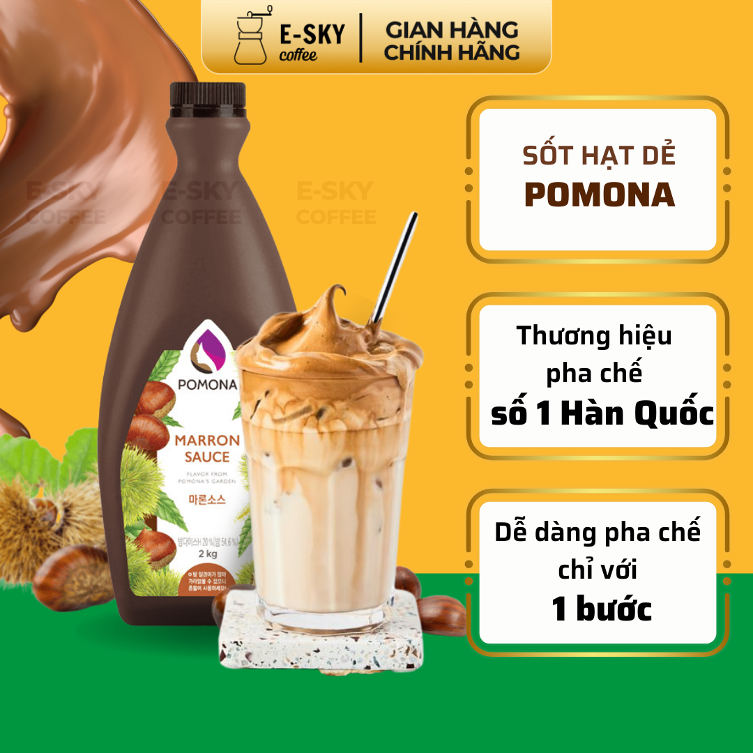 Sốt Hạt Dẻ Pomona Maroon Sauce Nguyên Liệu Pha Chế Cà Phê Trà Sữa Hàn Quốc Chai 2kg