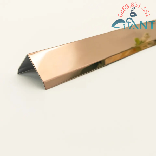 Nẹp V inox hồng gương, dày 0.6li, thanh dài 2m44, nẹp chữ V inox, nẹp ốp góc, nẹp kết thúc, nẹp mũi bậc thang.