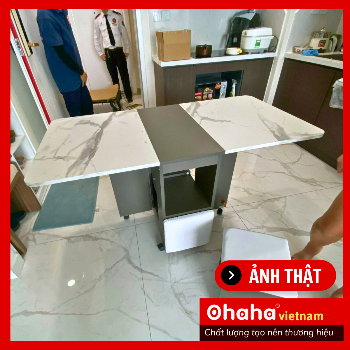 [Kèm Ảnh Thực Tế - Miễn phí vận chuyển &amp; Lắp đặt] BÀN ĂN GẤP GỌN THÔNG MINH CÓ GHẾ BỌC NỆM VÀ BÁNH XE OHAHA - BA024