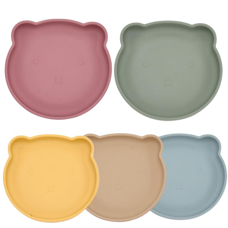 Silicone Cho Bé Ăn Đĩa Có Mút Hình Gấu Cho Bé Bộ Đồ Ăn Nhà Bếp Trẻ Em Đào Tạo Món Ăn Tấm Bát Không Chứa BPA