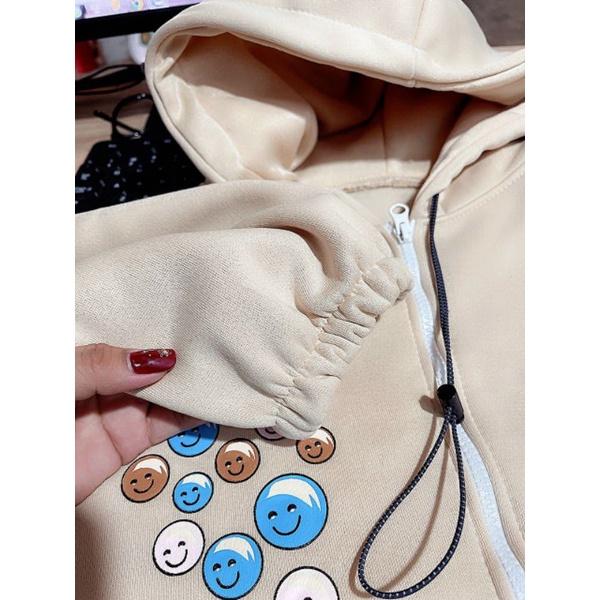 Áo Khoác nỉ bông FY mặt cười form rộng,tay phồng bo nhún,Mẫu áo nỉ bomber dây kéo phao unisex nam nữ