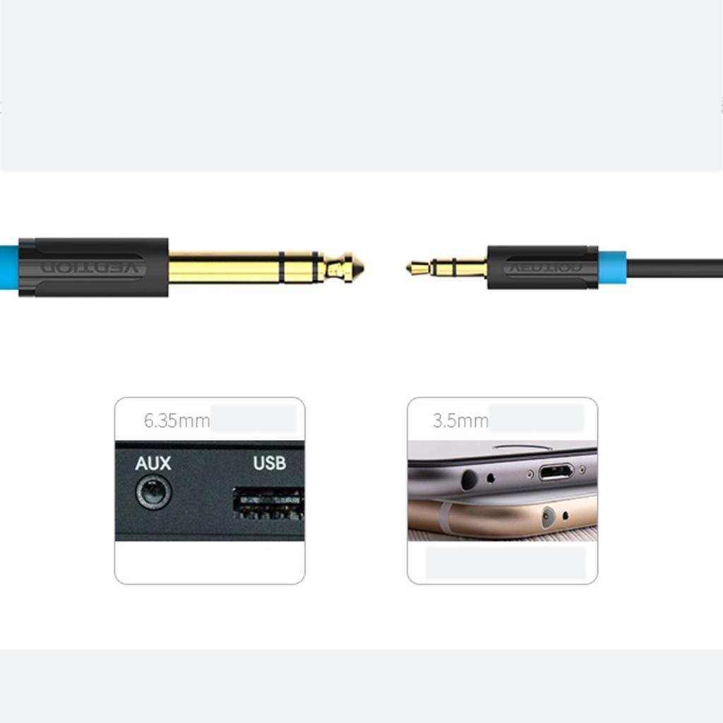 3.5mm to 6.5/6.35mm Adapter Aux Cable Male to Male for Mixer Amplifier 0.5m New