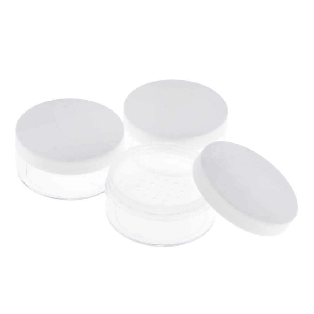 3x Loose Powder Container Powder Puff Case Powder Makeup Storage Jars White