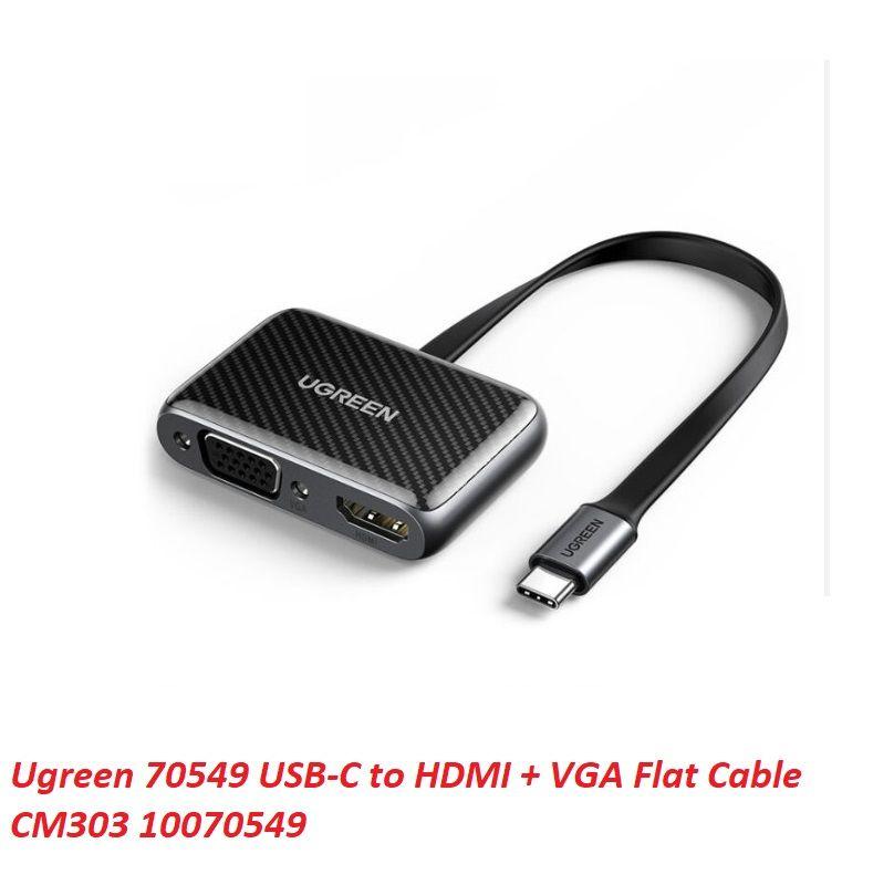 Ugreen UG70549CM303TK cáp dẹp chống gãy usb type C Đầu chuyển đổi ra HDMI + VGA - HÀNG CHÍNH HÃNG