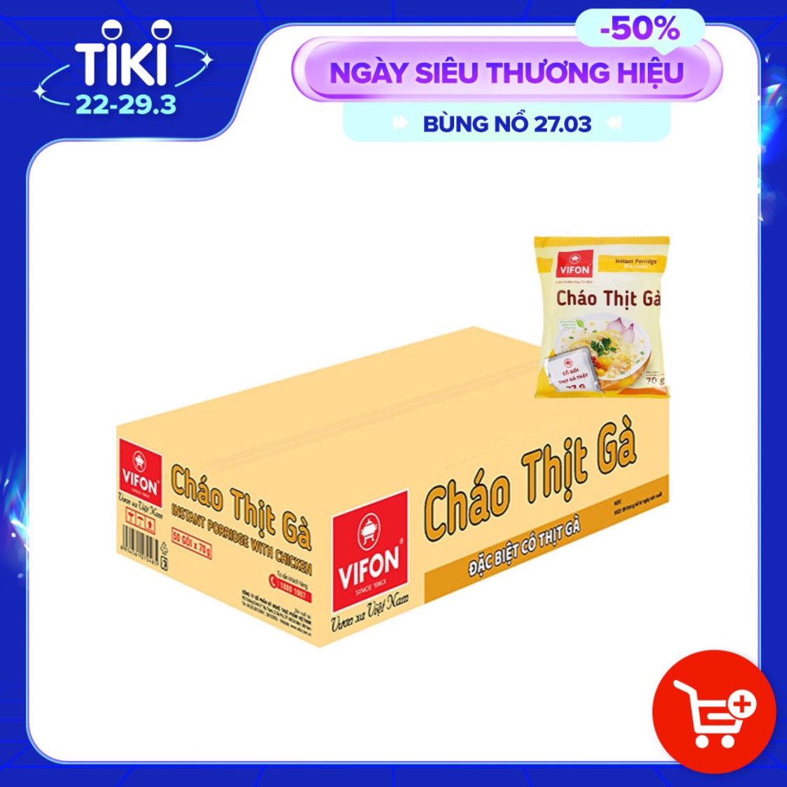 Thùng 50 gói cháo thịt gà Vifon 70g (có gói thịt gà thật)