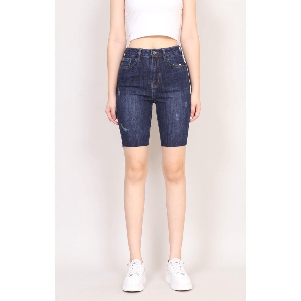 Quần Jean Nữ dáng Ngố Trên Gối Xước Gấu Cắt CT JEANS