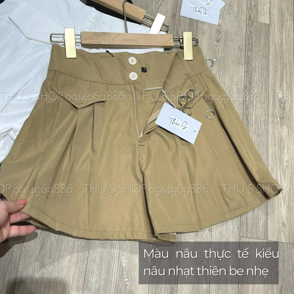 Quần Giả Váy Kaki Cạp 2 Cúc Lưng Cao BIG SIZE Phối Túi Giả Kiểu Chân Váy Xếp Ly Dáng Xòe THUS159