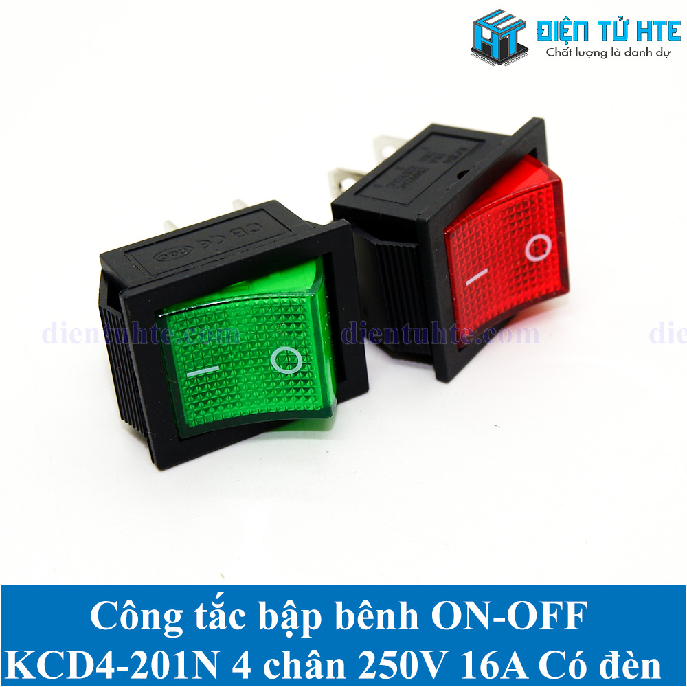Công tắc bập bênh ON-OFF KCD4 KCD4-201N 4 chân 250V 16A Có đèn