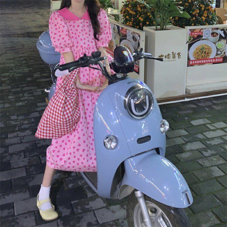 CHENGRUI Váy cổ búp bê Pháp cho nữ mùa hè 2023 đầm dài thắt lưng mỏng sinh viên ngọt ngào dịu dàng váy gió