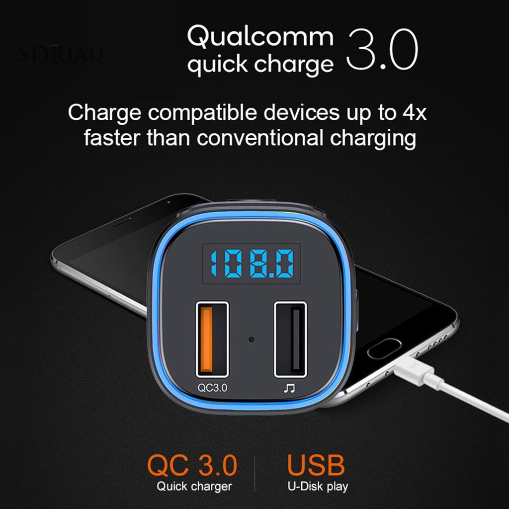 *QCDZ* T46 FM Transmitter QC3.0 Dual USB Black Noise Reduction MP3 Player Car Charger for Auto