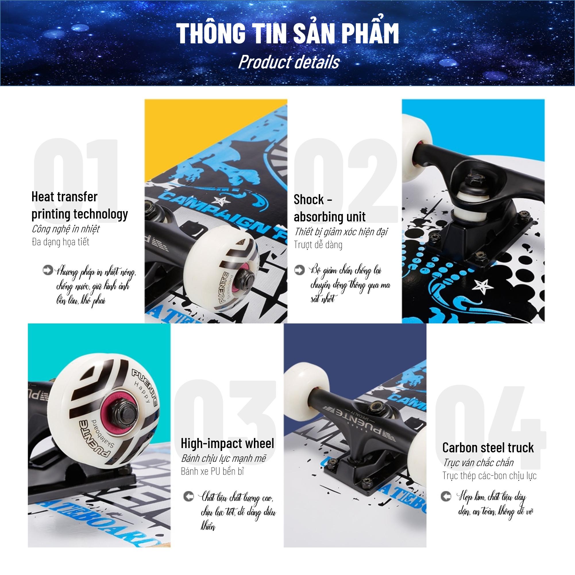 Ván Trượt 80 cm Cao Cấp- Ván Trượt Có Nhám Chống Trượt, Ván Trượt Gỗ Chống Nước Cực Tốt Chịu Lực Tốt