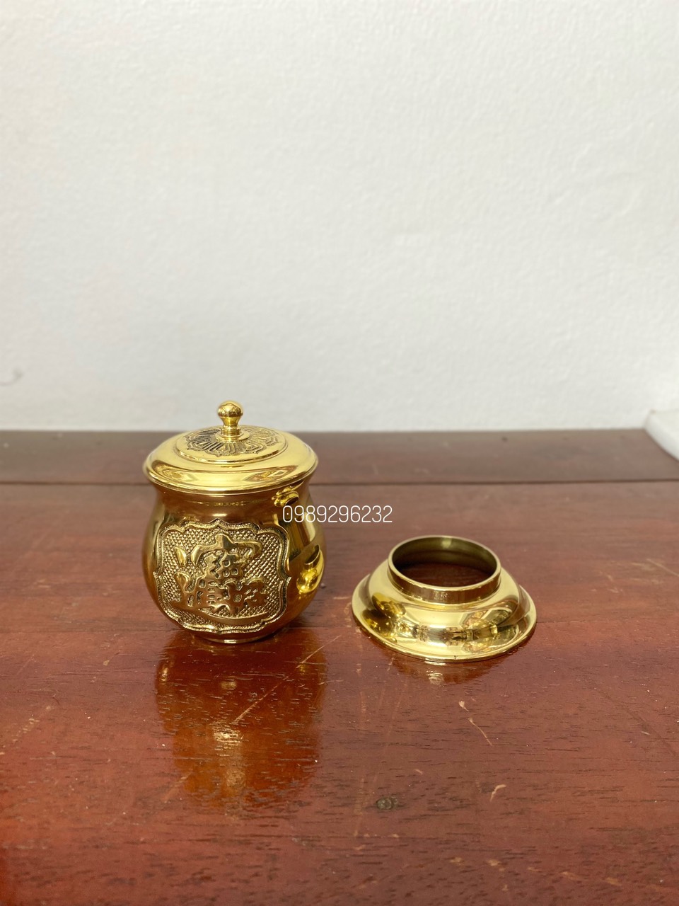 Đài nước đồng, Ly trà có nắp bằng đồng, chóe thờ bằng đồng 11cm