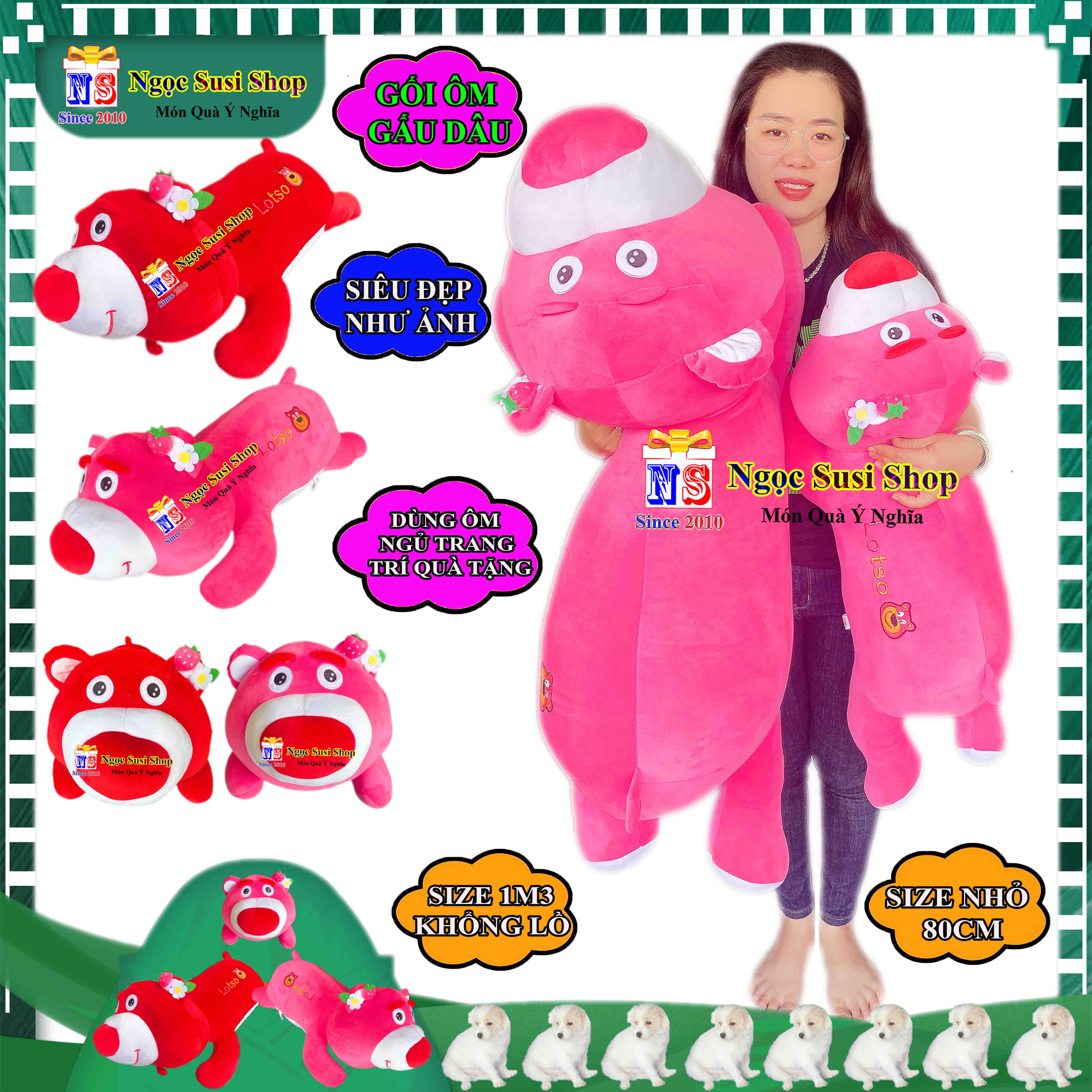 GỐI ÔM GẤU DÂU KHỔNG LỒ ÔM NGỦ RẤT MỀM MỊN DỄ THƯƠNG - THÚ BÔNG GẤU DÂU
