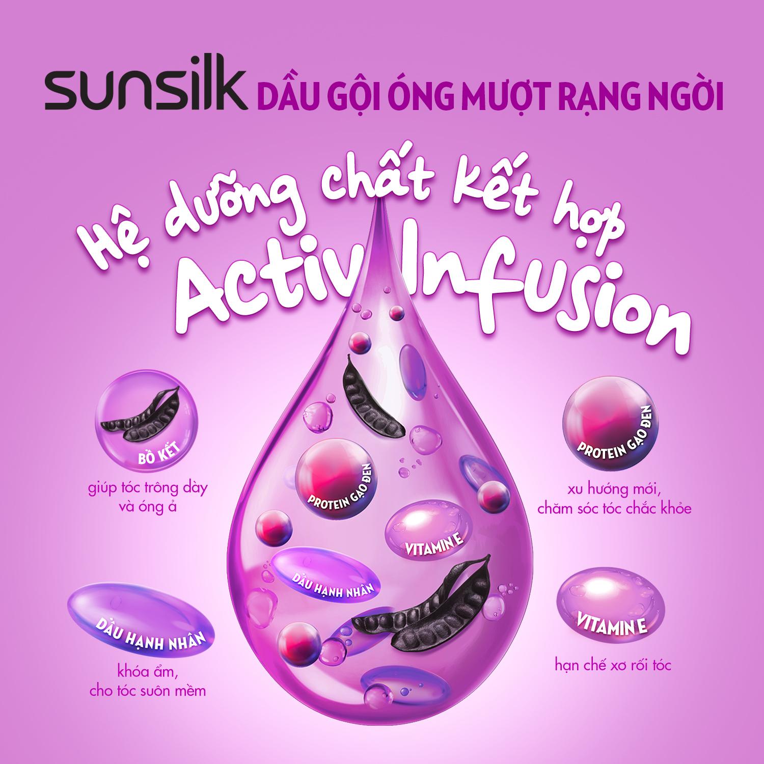 Dầu gội Sunsilk Óng Mượt Rạng Ngời 1.4kg giúp tóc chắc khoẻ, bóng mượt với Bồ Kết, dầu Hạnh Nhân, Protein Gạo Đen và Vitamin E