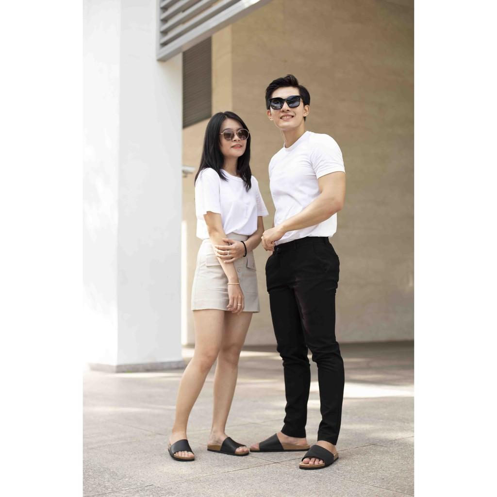 Dép unisex HuuCuong 1 quai đen đế trấu handmade