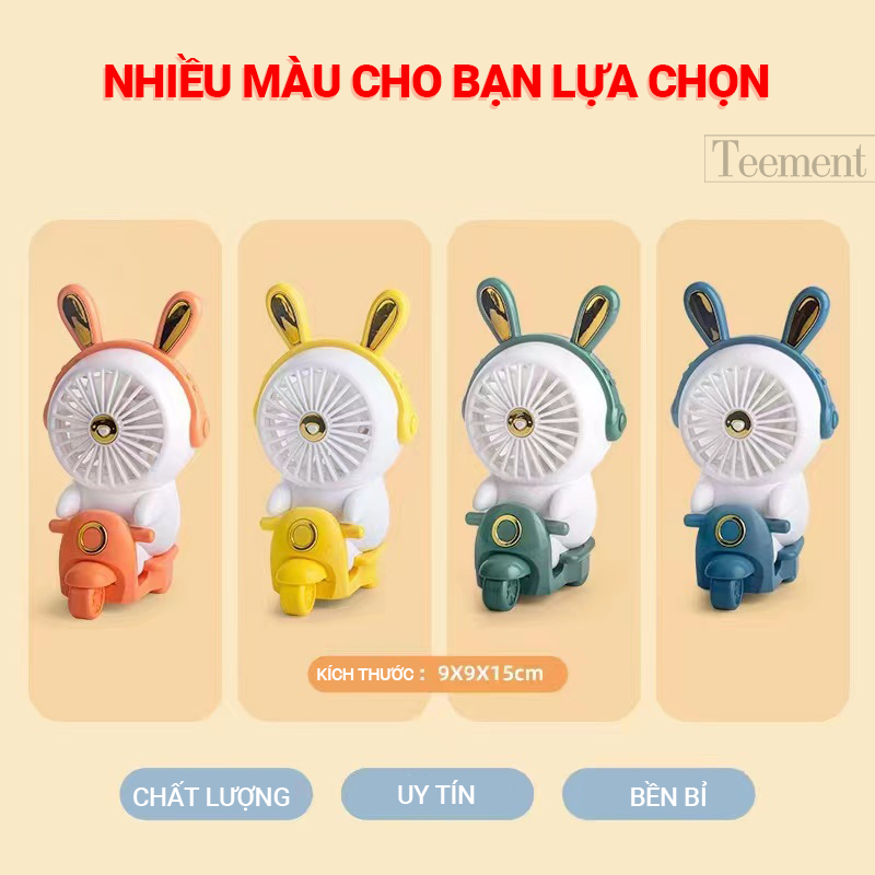 Quạt Cầm Tay Mini, Quạt Sạc Tích Điện Thỏ Lái Xe Xinh Xắn Teement, Có 2 Tốc Độ Gió ( Gió Mạnh, Gió Nhẹ), Dễ Thương Tránh Nóng Mùa Hè Cực Êm (Kèm Dây Sạc Usb)- Hàng Chính Hãng