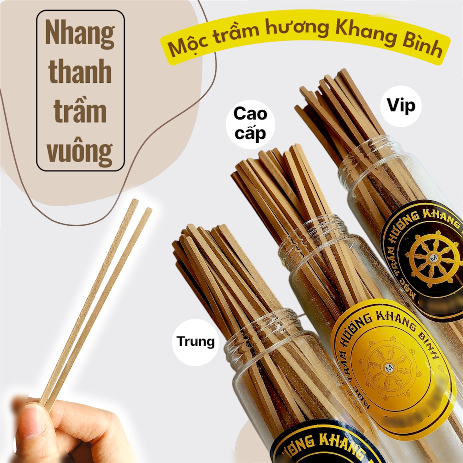 Khang Bình Combo 3 phân khúc Nhang thanh trầm hương dạng vuông dài 10cm ( 60 cây ) Trung - Cao cấp - Vip , trầm sạch tự nhiên Ít khói mùi thơm thanh ngọt dịu nhẹ