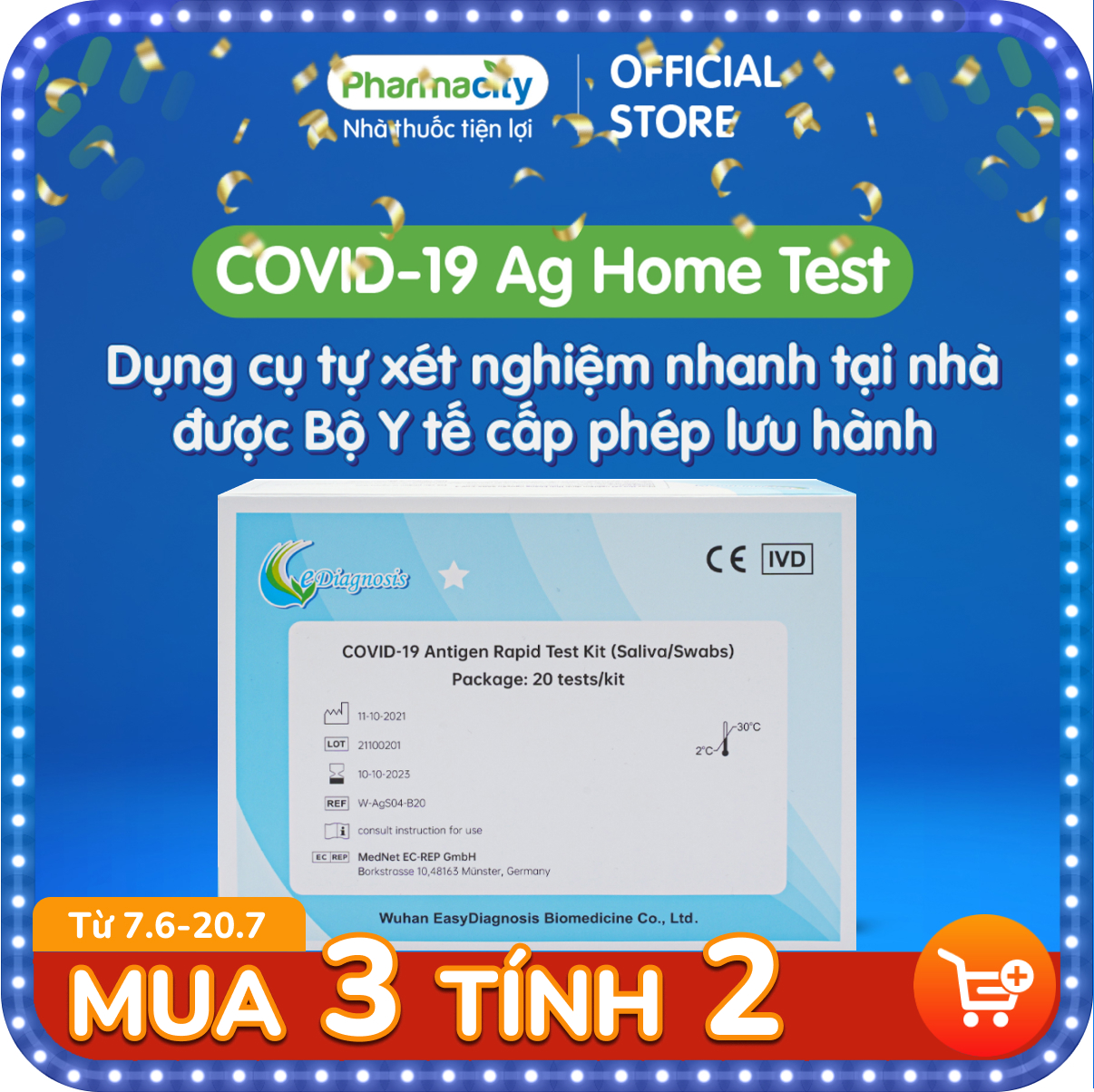 Dụng cụ xét nghiệm nhanh COVID-19 bằng nước bọt Antigen Rapid Test Kit (Saliva) (Hộp 20 Test)