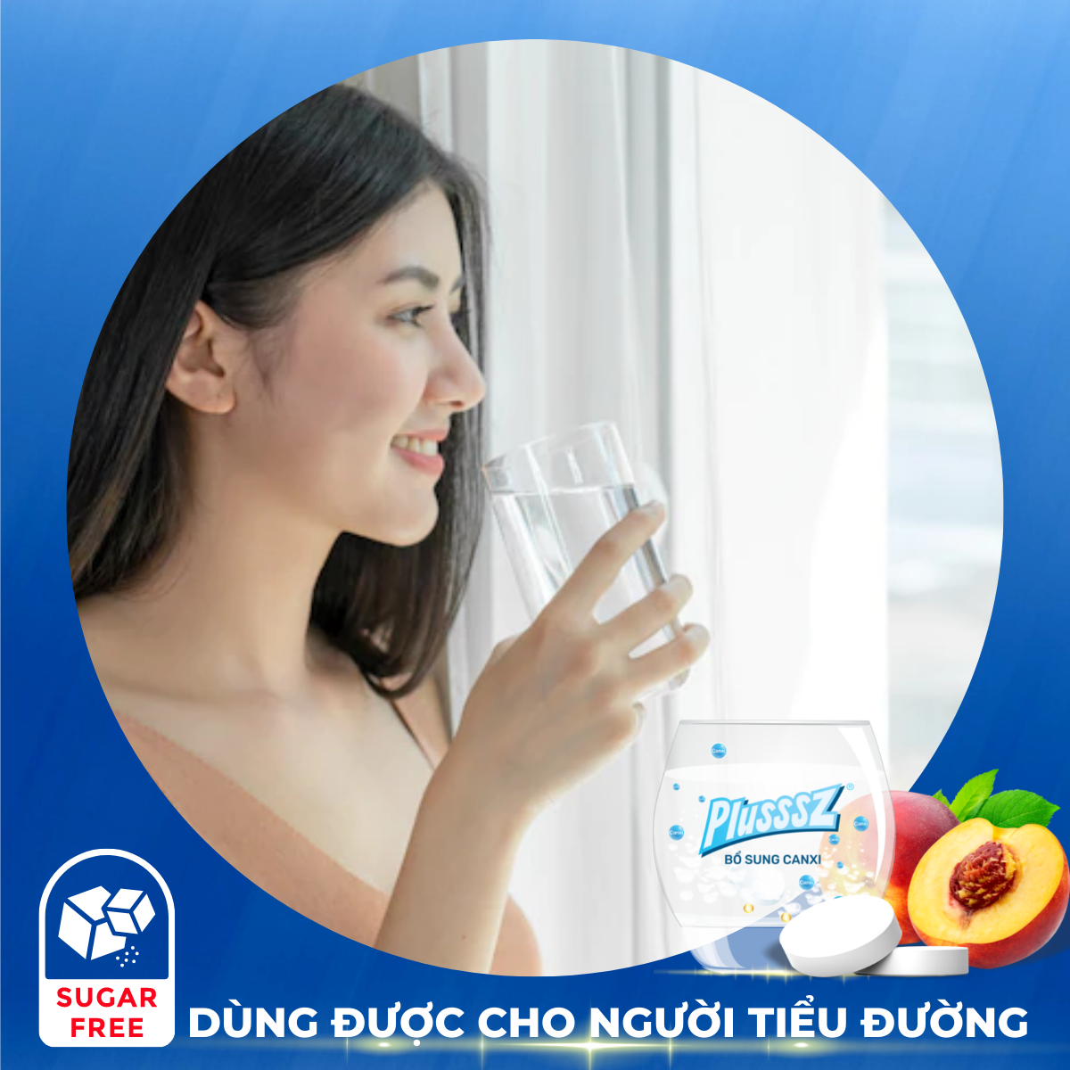 Viên sủi Plusssz Calcium vị Đào và chanh dây không Đường bổ sung canxi dạng hòa tan, dễ hấp thu hỗ trợ sức khỏe xương và răng, hỗ trợ ngăn ngừa loãng xương