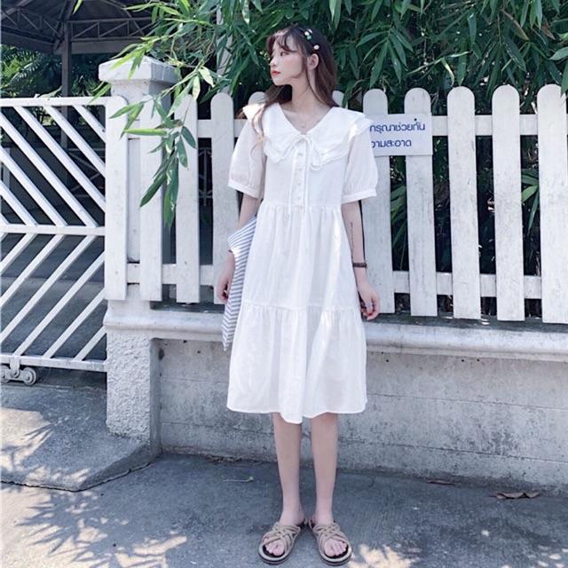 Đầm cổ viền ren 2 màu