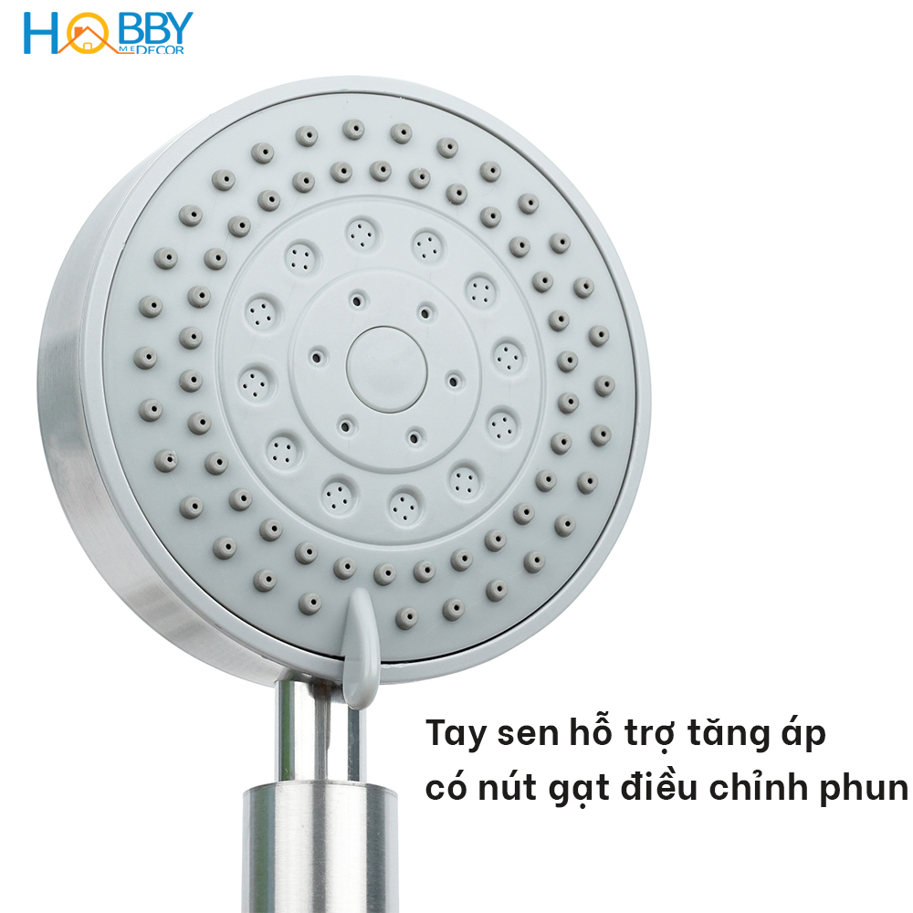 Vòi sen tắm tăng áp 3 chế độ phun kèm dây dẫn giá treo Hobby Home Decor BST1 inox 304 dây sen tùy chọn