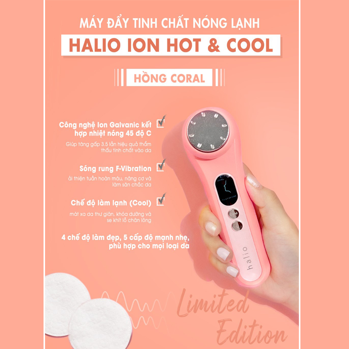 Máy Đẩy Tinh Chất Halio Ion Hot &amp; Cool Beauty Device Nâng Cơ Mặt - Màu Coral