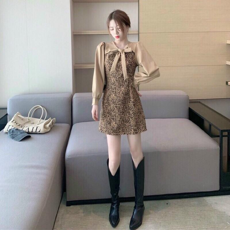 Đầm beo suông ôm nhẹ nơ cổ tay phồng S.MLXL
