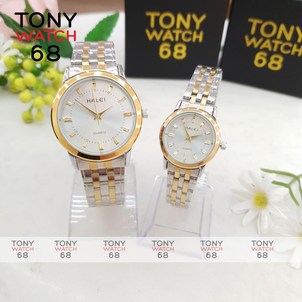 Đồng hồ đôi nam nữ Halei đẹp chống nước dây thép đúc đặc chính hãng Tony Watch 68