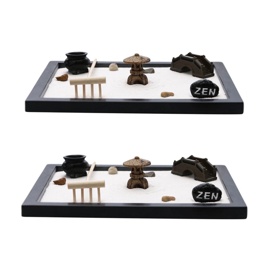 2pcs/set Wooden Miniature Tabletop Sand Box Sand Figures Yard Ornament