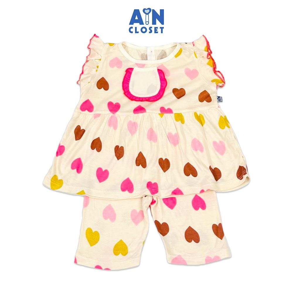 Bộ quần áo Lửng bé gái họa tiết Trái Tim viền hồng thun cotton - AICDBG7NGBBR - AIN Closet