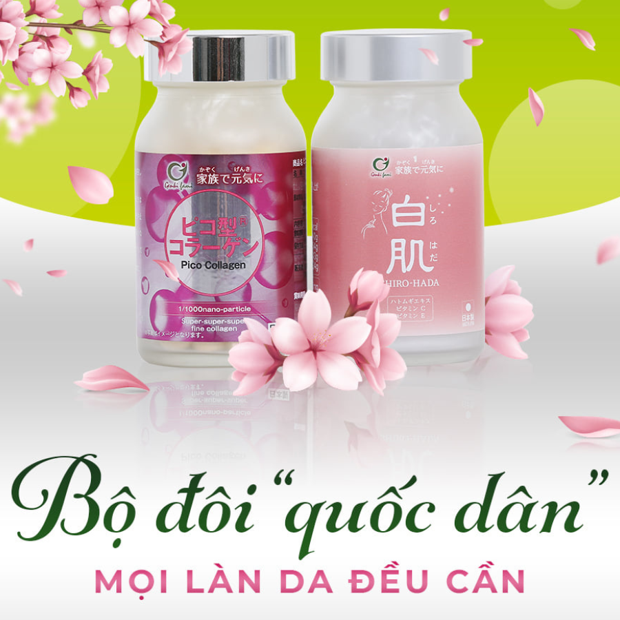Combo Viên Uống Ngăn Ngừa Lão Hóa Pico Collagen và Trắng Da Từ Thiên Nhiên Shiro Hada Genki Fami Nhật Bản