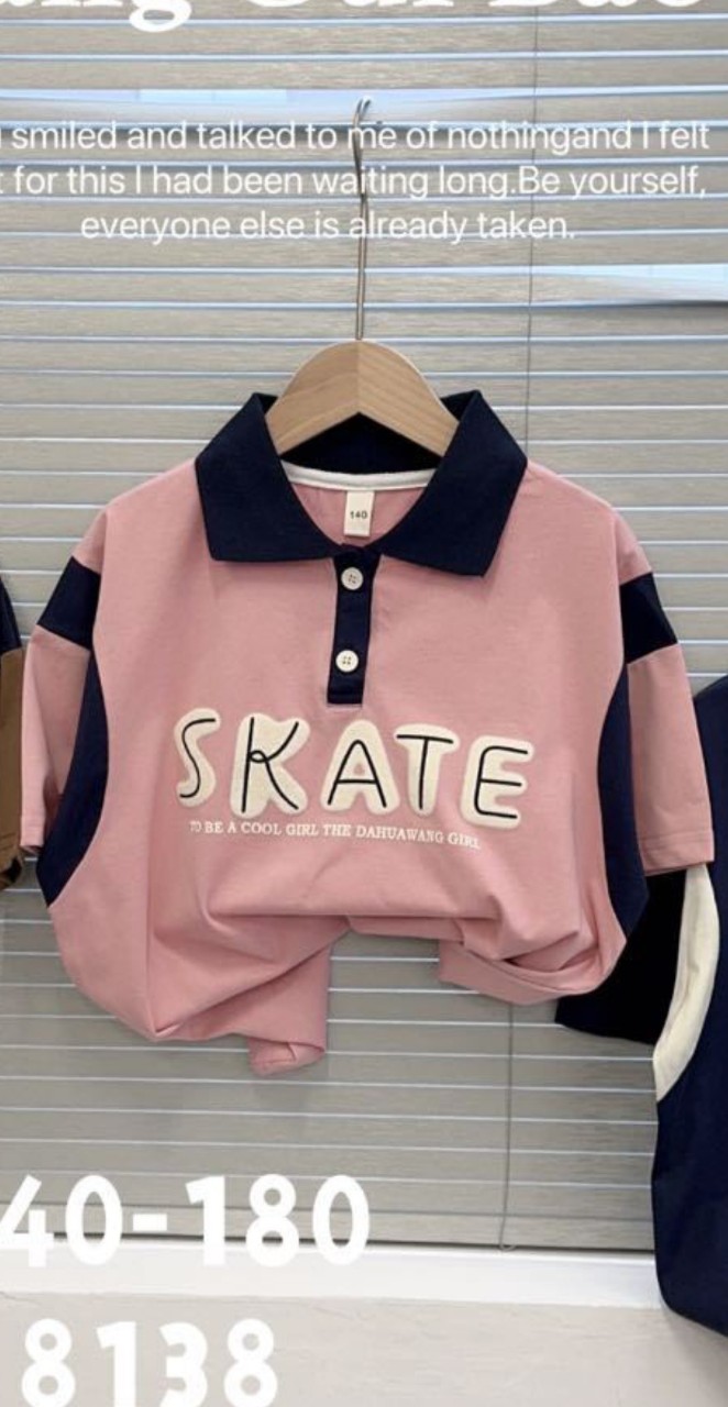 Áo Polo bé gái cộc tay size đại 7-14 tuổi chữ SKATE vải cotton cao cấp co giãn 4 chiều kiểu dáng khỏe khoắn thời trang