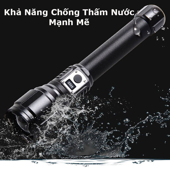 Đèn pin siêu sáng cầm tay XHP360 chiếu xa 500m có Zoom xa gần, pin trâu 16000mAh, chống thấm nước IPX4, 5 chế độ sáng