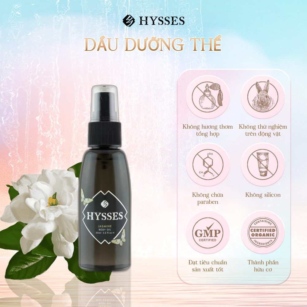 Dầu dưỡng thể Cao Cấp Hysses Body Oil Giúp Làm Dịu Da Nhạy Cảm, Dưỡng Ẩm Da Khô, Da Bị Chàm, Da Bị Mụn, Khóa Ẩm và Bảo Vệ Da Với Tinh Dầu Hoa Nhài Hữu Cơ Tự Nhiên
