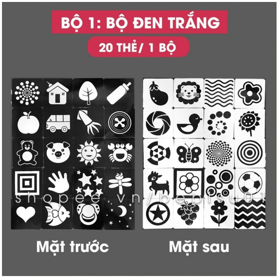 Đồ chơi tranh thẻ học kích thích thị giác Montessori, Đồ chơi giáo dục cho bé từ 0-36 tháng tuổi